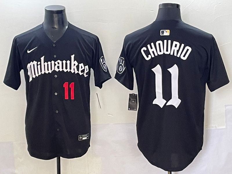 Men 2025 Milwaukee Brewers #11 Chourio Black Five generations Joint Name Nike MLB Jersey style 5